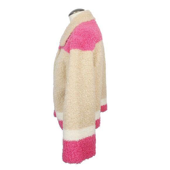 Anthropologie Teddy Coat XS Beige Pink Colorblock Snap Front Faux‎ Fur Jacket - Picture 4 of 10